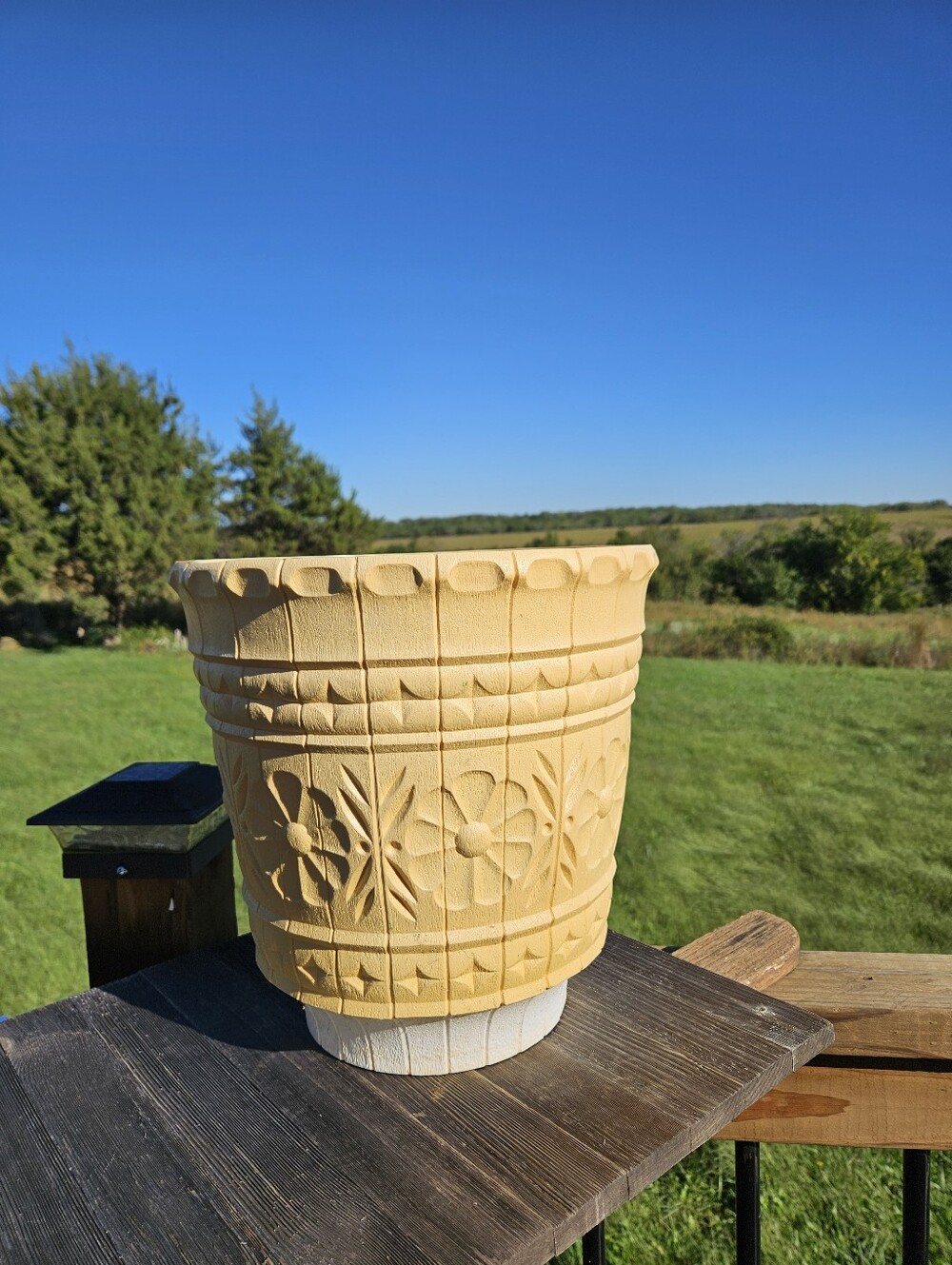 Better Homes And Gardens Carved Floral Planter in Warm Yellow